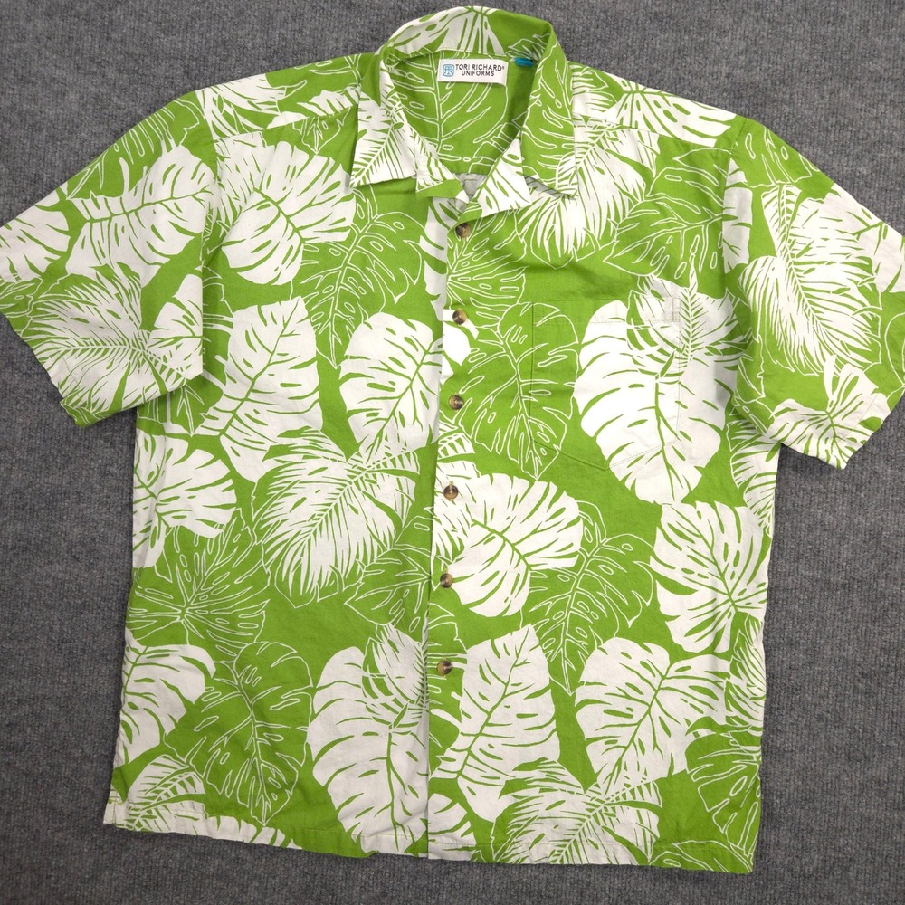 Tori Richard Shirt Mens S Green Hawaiian Exclusive Employee Uniform Button Up